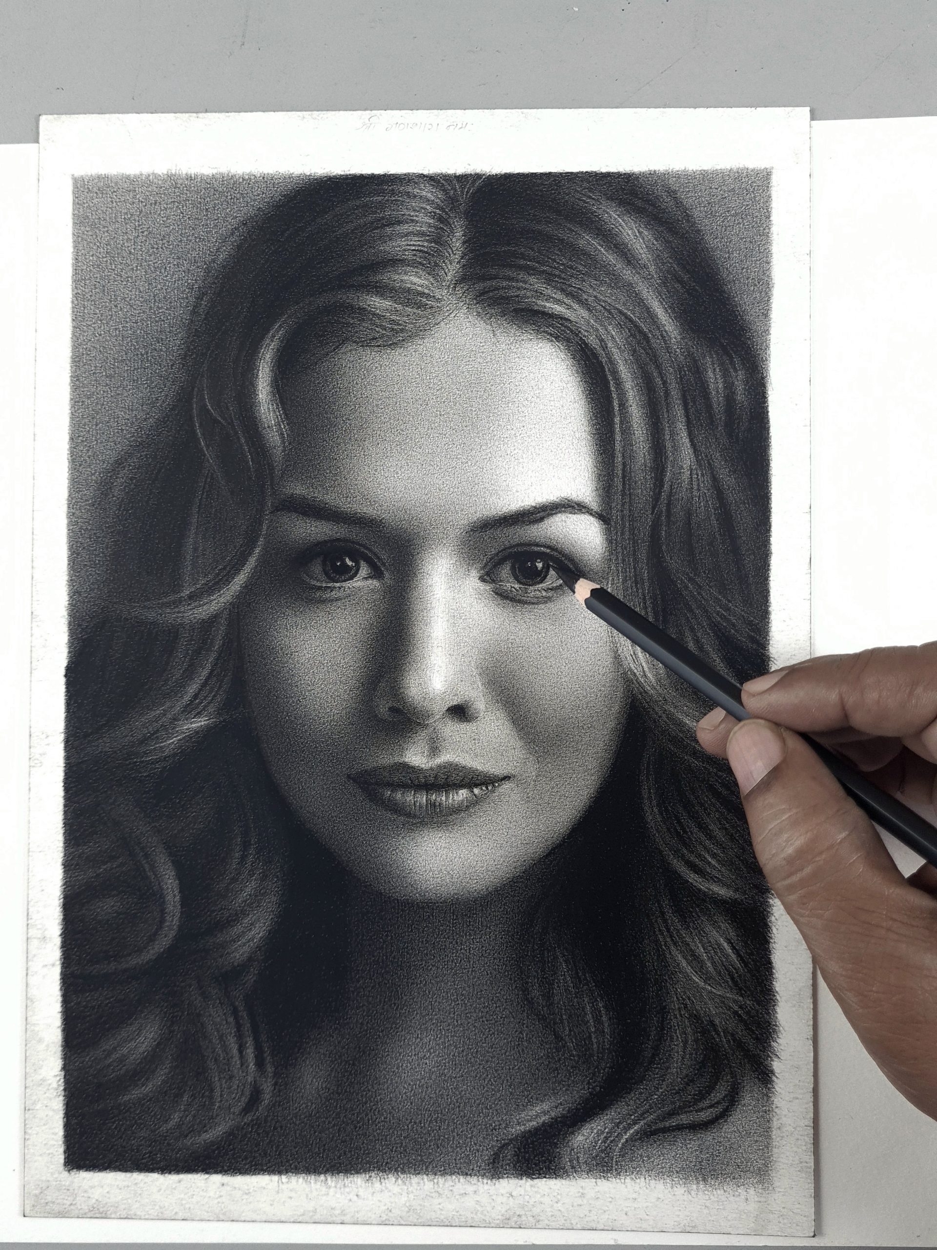 Black and White Hyper Realistic Portrait Painting- customisable size, free  frame